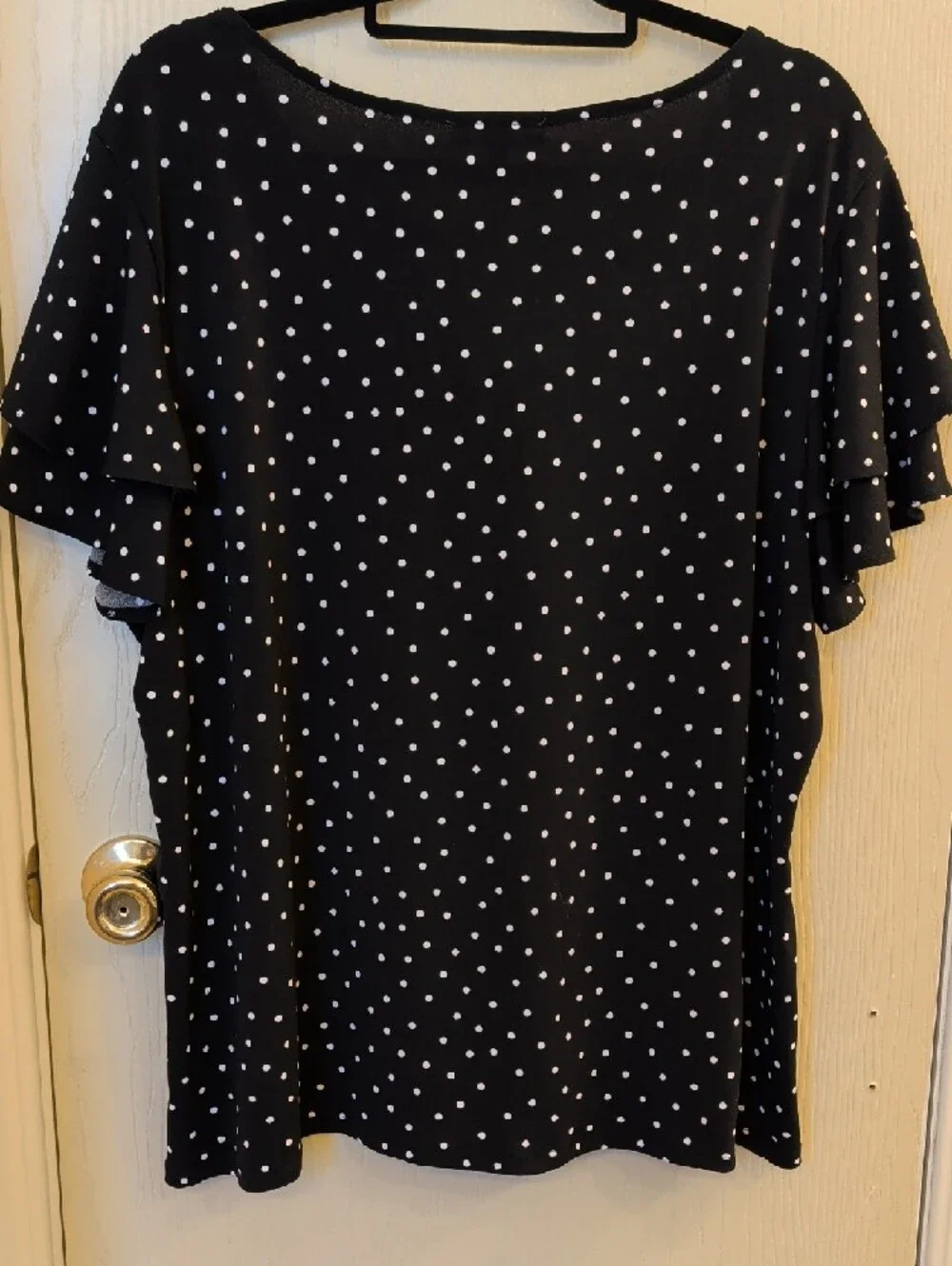 NWT Adrianna Papell Black Polka Dot Blouse Womens 3X Plus Flutter Sleeve Stretch - Picture 3 of 9
